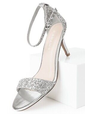 J. Adams Silver Glitter Ankle-Strap Stiletto Heel